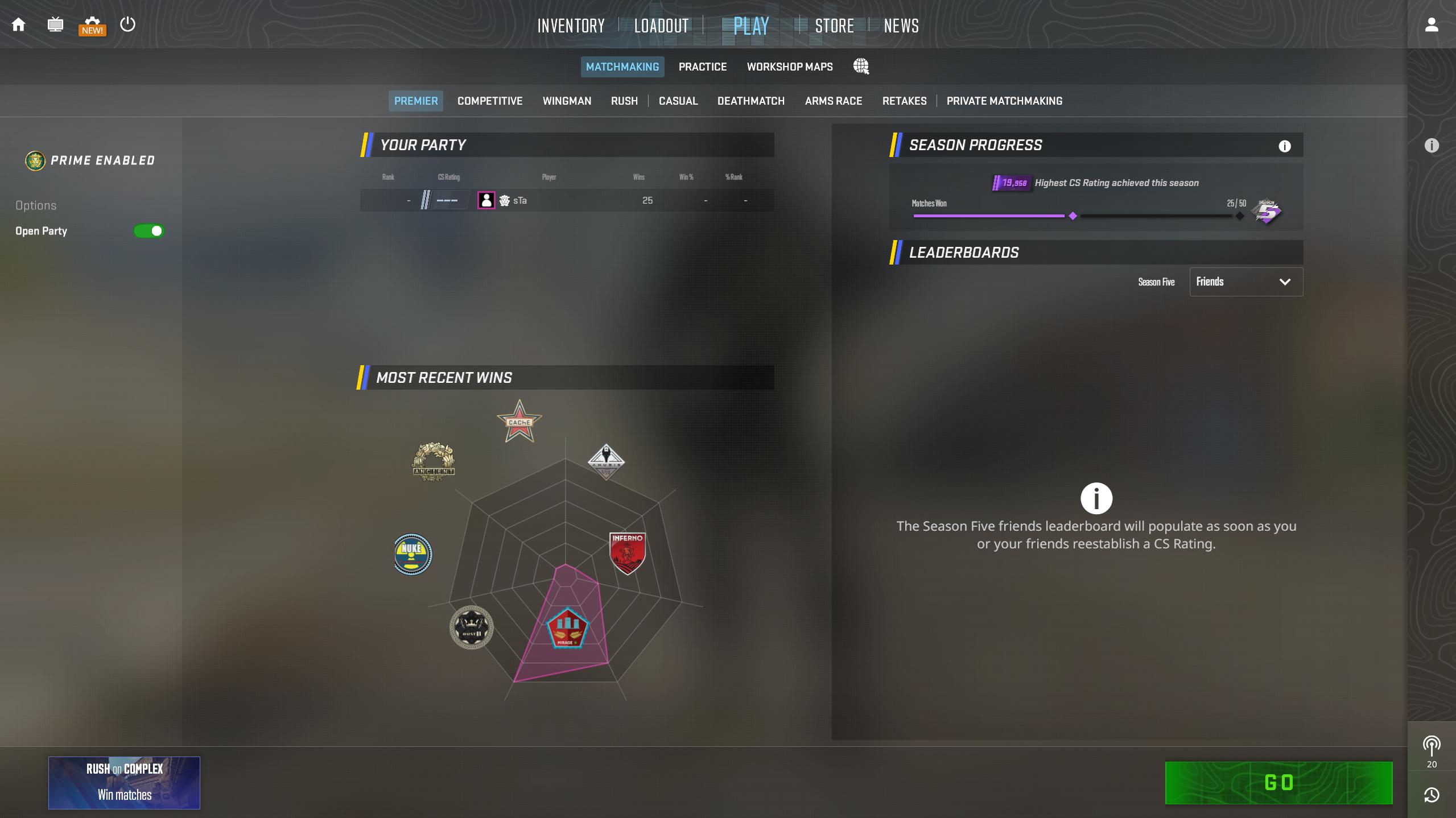Premier ochiq |❤️‍🔥 19k+ Elo ❤️‍🔥| Toza akkaunt | Full Smena | 3